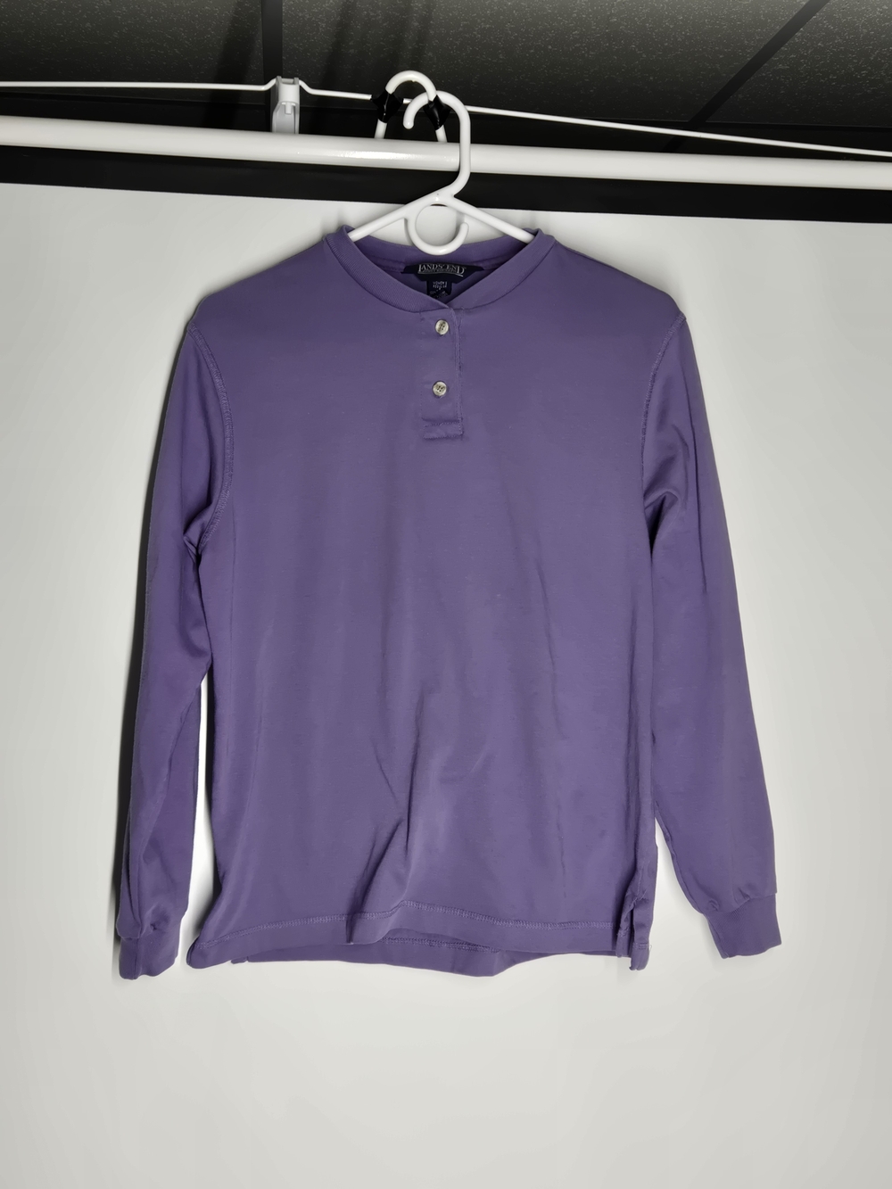 Womens Lands' End Lavender Long Sleeve Henley Tee